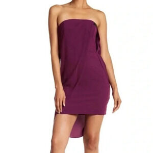 Halston Heritage Draped Mini Dress Purple Beaded Wrap Sleeveless Strapless 12